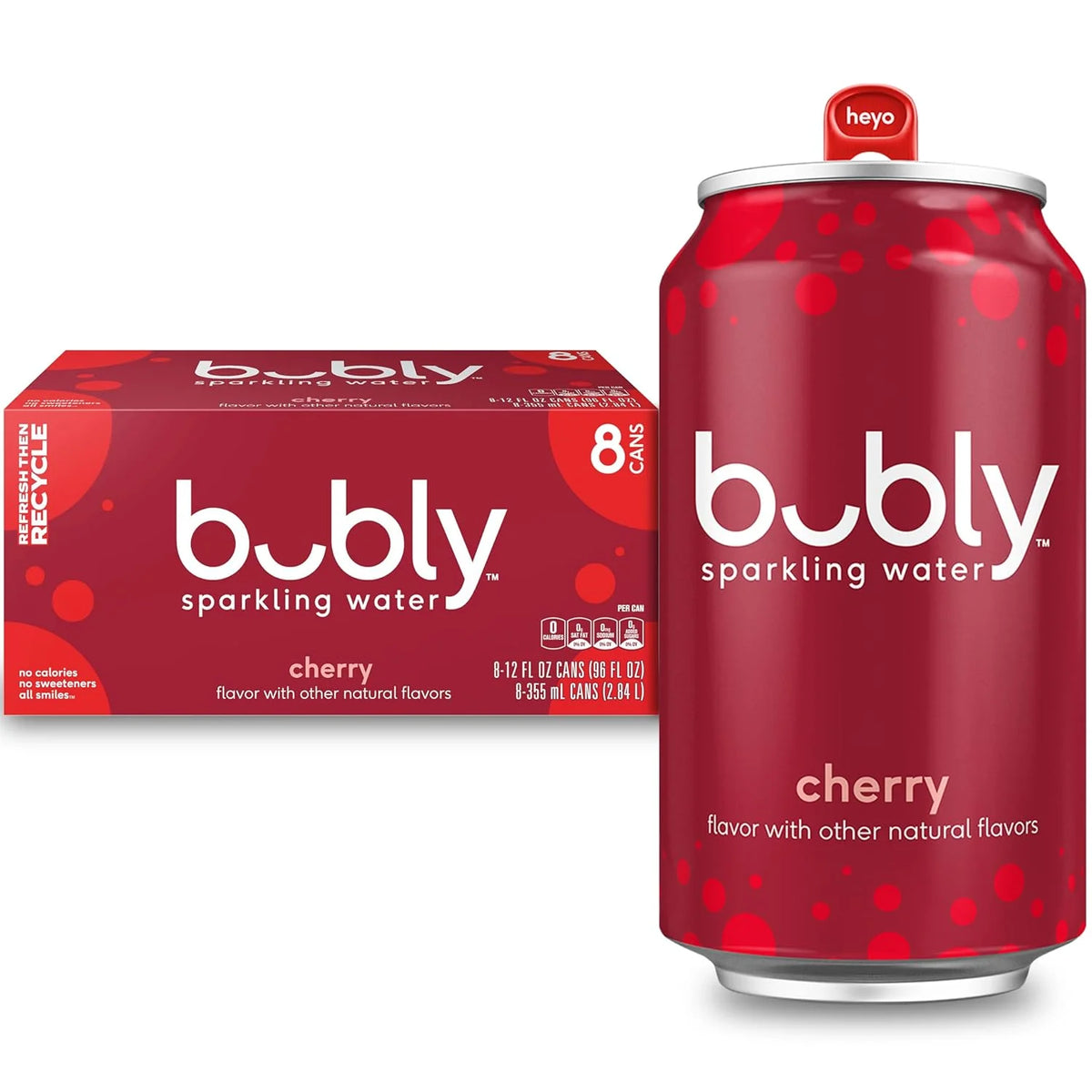bubly Sparkling Water, Cherry, Zero Sugar & Zero Calories, Seltzer Water, 12 Fl Oz Cans, Packaging May Vary (Pack of 8)