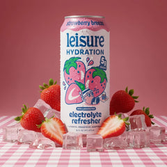 Leisure Hydration Non-Carbonated Electrolyte Refresher, Strawberry Breeze - Low Sugar Nutrient Enhanced Water Beverage - Get The Best Hydration Packed w/ Magnesium & Ashwagandha For Mood & Stress Support, Non-GMO, 16 oz (12-Cans)