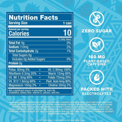 ZOA Sugar Free Energy Drink with Electrolytes, Blue Raspberry Shave Ice, Vitamin C, B Vitamins + Amino Acids, 160 mg Green Tea Caffeine, Zero Sugar, 12 oz Cans, 12 Pack