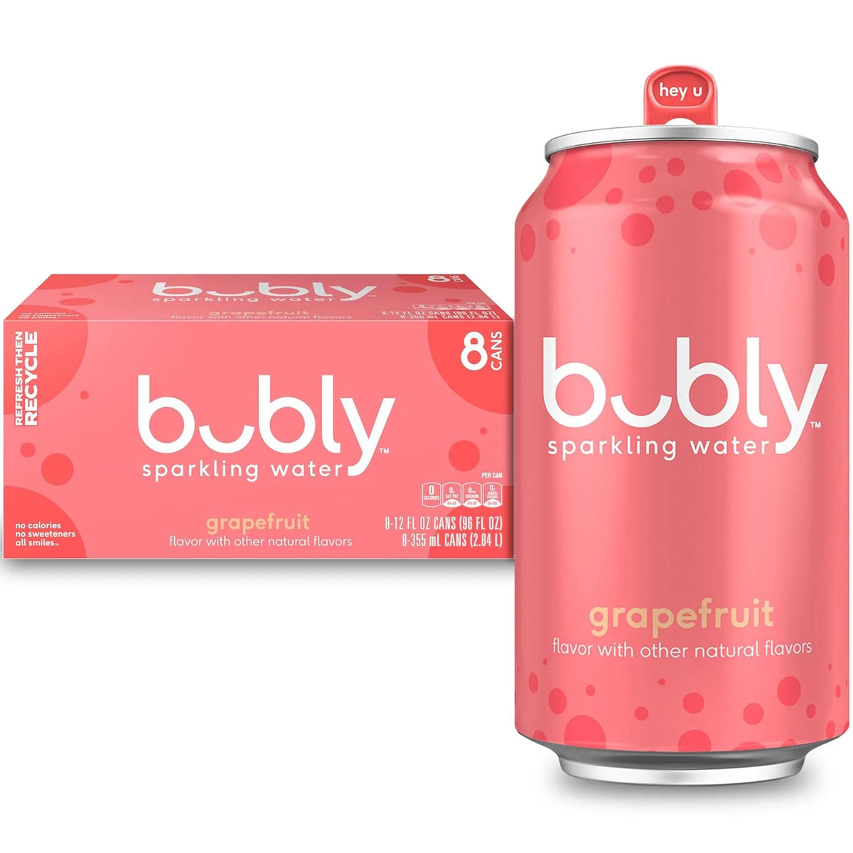 bubly Sparkling Water, Grapefruit, Zero Sugar & Zero Calories, Seltzer Water, 12 Fl Oz Cans, Packaging May Vary (Pack of 8)