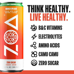 ZOA Zero Sugar Energy Drinks, Mango Splash - Sugar Free with Electrolytes, Healthy Vitamin C, Amino Acids, Essential B-Vitamins, and Caffeine from Green Tea - 12 Fl Oz (12-Pack)