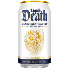 Liquid Death Still Mountain Water, Real Mountain Source, Ice-Cold Cans, Infinitely Recyclable, 12 Fl Oz (Pack of 12)
