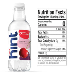 Hint Fruit-Infused Bottled Water, Cherry - Sugar Free Flavored Water with Zero Calories, Naturally Flavored, and No Artificial Sweeteners - 16 Fl Oz (Pack of 24)