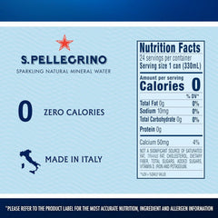 S.Pellegrino Sparkling Natural Mineral Water, Unflavored, 11.15 Fl. Oz (Pack of 48)
