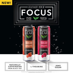 Pure Leaf Mental Focus Sparkling Real Brewed Iced Tea, Raspberry, 12 fl oz Cans (6 Pack), Caffeine, L Theanine, Zero Sugar, Zero Calories