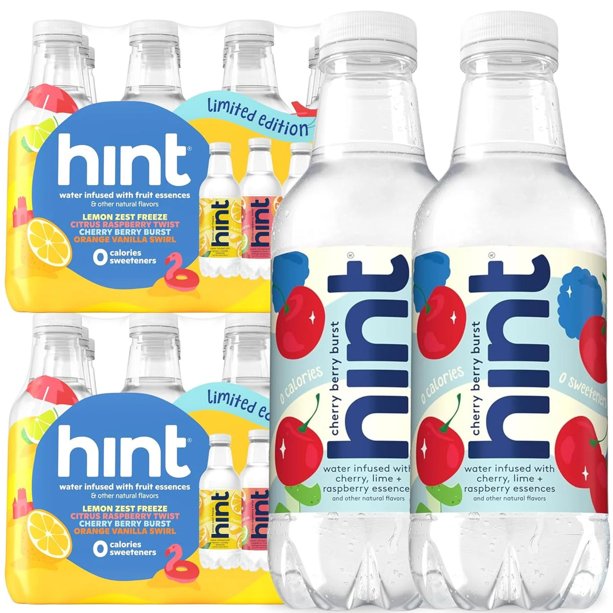 Hint Fruit-Infused Bottled Water, Summer Classics Variety Pack - Sugar Free Flavored Water with Zero Calories, Natural Fruit Essences, and No Artificial Sweeteners - 16 Fl Oz (Pack of 24)