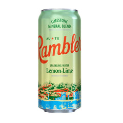 AUTX RAMBLER Sparkling Water, Texas Limestone Mineral Blend, Lemon-Lime Flavor, 16-Ounce Tallboy Cans, 12-Pack