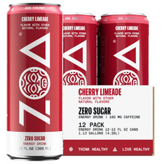 ZOA Zero Sugar Energy Drinks - Cherry Limeade | Healthy Energy Formula with Natural Caffeine, Daily Vitamin C, Essential B-Vitamins | Gluten-Free, Keto Friendly | 12 Ounce Cans (Pack Of 12)
