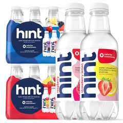 Hint Bottled Water, Blue Variety Pack and Red Variety Pack Bundle - Purified Flavored Water with Zero Calories, Sugar Free, Natural Flavors - 16 Fl Oz (Pack of 24)