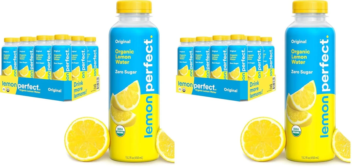 Lemon Perfect Original,Flavored Lemon Water,Organic,Zero Sugar,Healthy Hydration Drinks,15.2 fl oz Bottles,(Pack of 24)