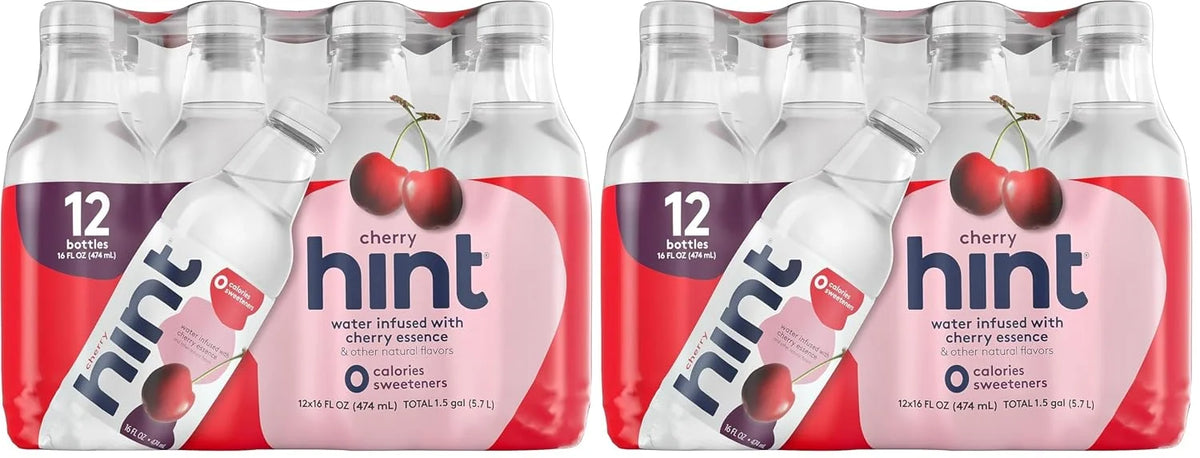 Hint Fruit-Infused Bottled Water, Cherry - Sugar Free Flavored Water with Zero Calories, Naturally Flavored, and No Artificial Sweeteners - 16 Fl Oz (Pack of 24)