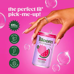Bloom Nutrition Sparkling Energy Drink Minis, Raspberry Lemon & Strawberry Watermelon, 7.5oz 12 Pack