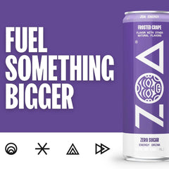 ZOA Zero Sugar Energy Drinks - Frosted Grape | Healthy Energy Formula with Natural Caffeine, Daily Vitamin C, Essential B-Vitamins | Gluten-Free, Keto Friendly | 12 Ounce Cans (Pack Of 12)