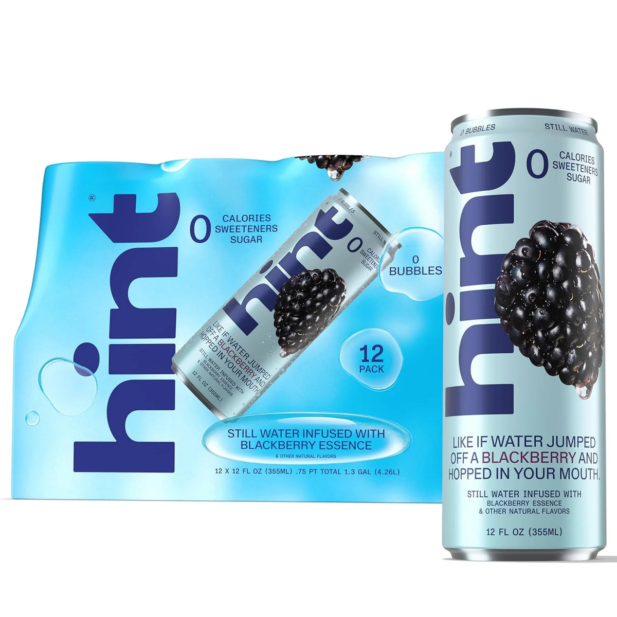 Hint Fruit-Infused Canned Water, Blackberry - Purified Flavored Water with Zero Calories, Natural Flavors, and Sugar Free - 12 Fl Oz Cans (Pack of 12)