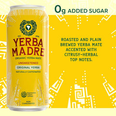 Yerba Madre Organic Yerba Mate, Energy Drink Alternative, Unsweetened Original Yerba, 150mg Plant Based Caffeine, Smooth Energy & Focus, No Jitters or Crash, 15.5oz Cans (Pack of 12)