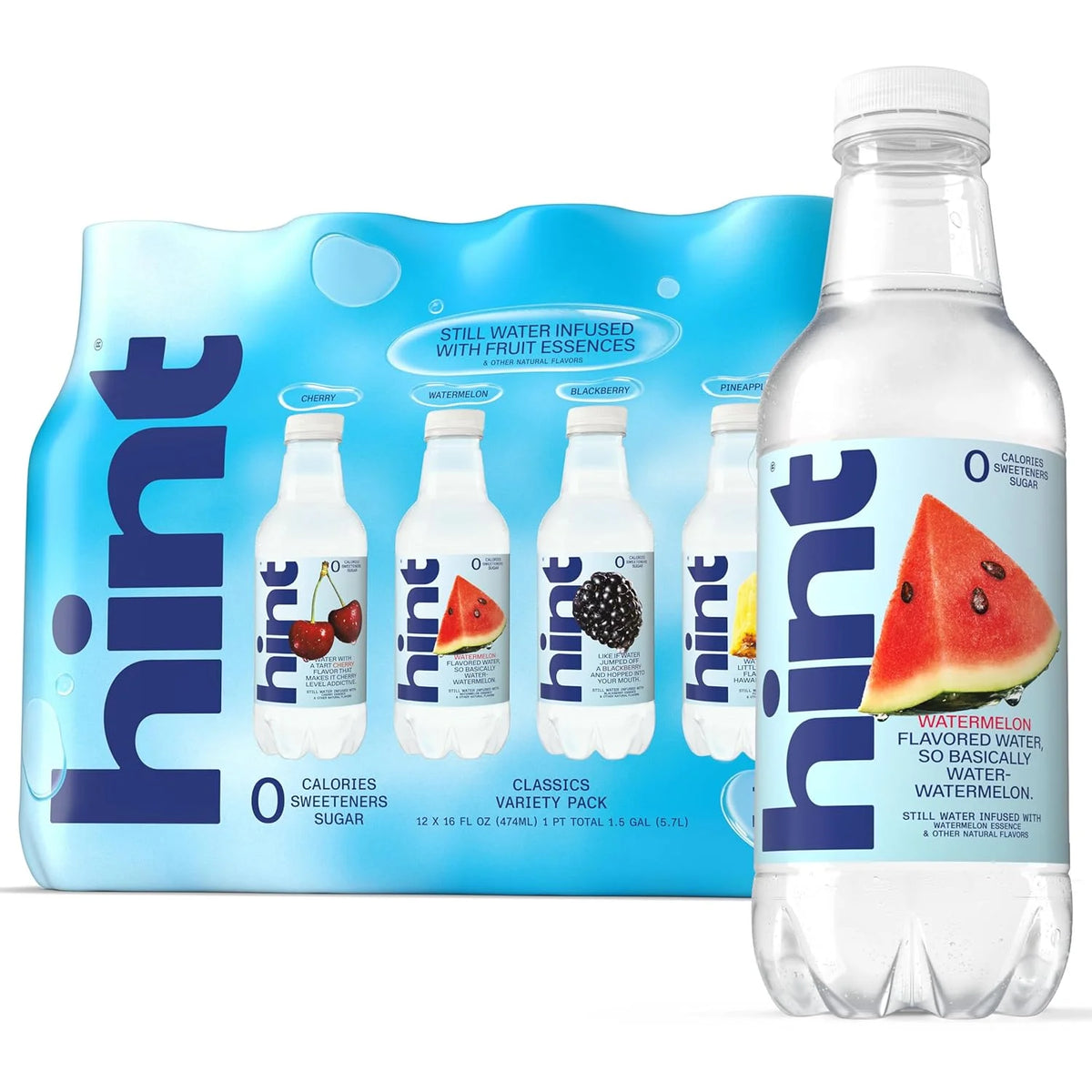 Hint Infused Bottled, Best Sellers Variety Pack - Sugar Free Flavored with Zero Calories, Natural Essences, and No Artificial Sweeteners - 16 Fl Oz (Pack of 12)