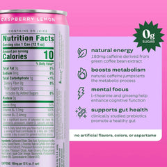 Bloom Nutrition Sparkling Energy Drink for Focus, Natural Caffeine, Zero Sugar, 180mg Caffeine, Antioxidant-Rich with Green Coffee Bean, Green Tea Extract, & Prebiotics, Raspberry Lemon 12oz 12 Pack
