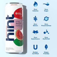 Hint Watermelon Canned Flavored Water, Pure Still Water Infused with Watermelon Essence, 12 oz Slim Cans, Zero Sugar, Calories, Sweeteners, Preservatives, or Artificial Flavors (Pack of 24)