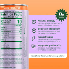 Bloom Nutrition Sparkling Energy Drink - Natural Caffeine, Zero Sugar, 180mg Caffeine - Antioxidant-Rich with Green Coffee Bean, Green Tea Extract, Prebiotics - Orange - 12oz 12 Pack