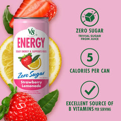 V8 Energy Zero Sugar Strawberry Lemonade, 8 fl. oz. Can (6 Pack)