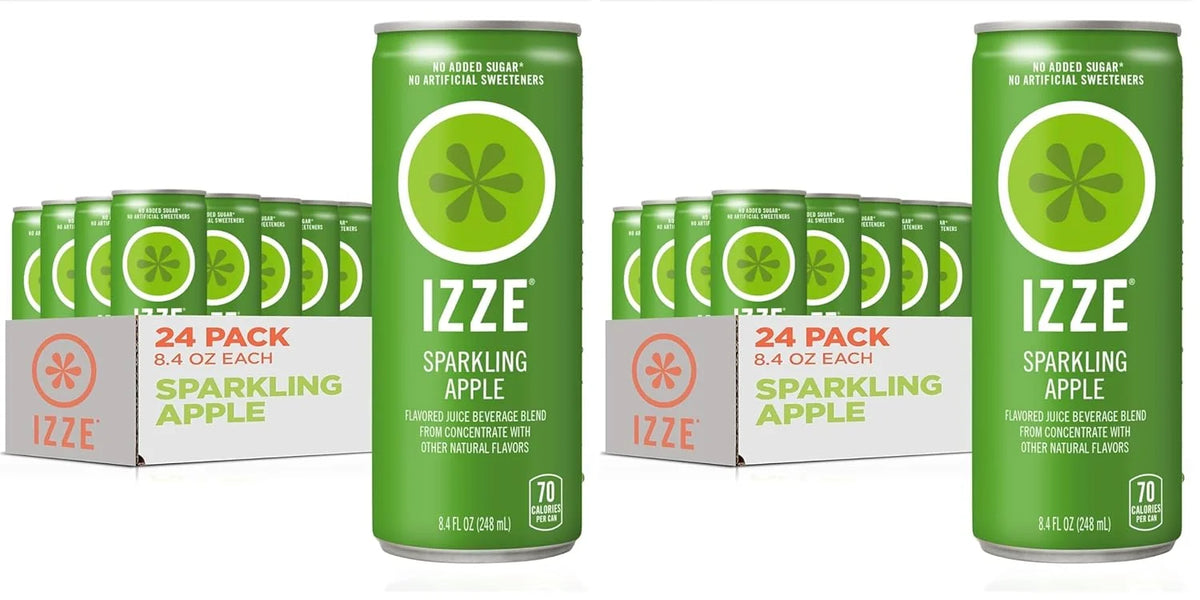 IZZE Sparkling Water Juice Beverage Blend, Apple, No Sugar Added, 8.4 FL OZ, 24 Cans (Pack of 2)