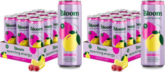 Bloom Nutrition Sparkling Energy Drink for Focus, Natural Caffeine, Zero Sugar, 180mg Caffeine, Antioxidant-Rich with Green Coffee Bean, Green Tea Extract, & Prebiotics, Raspberry Lemon 12oz 24 Pack