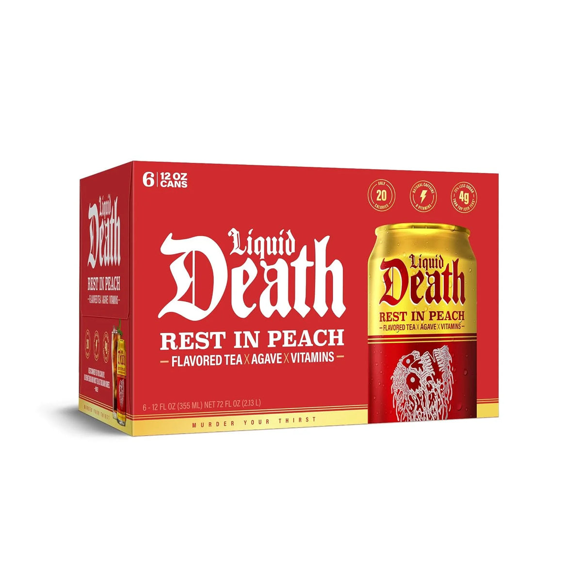 Liquid Death, Rest In Peach Tea 6 Pack, 12 Fl Oz