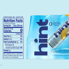 Hint Fruit-Infused Canned Water, Blueberry Lemon - Purified Flavored Water with Zero Calories, Natural Flavors, and Sugar Free - 12 Fl Oz Cans (Pack of 12)