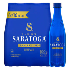 Saratoga, Sparkling Water Bottles, 6-Pack - Carbonated Spring Bottled Water - Recycled PET Plastic Bottles, 16 Fl Oz