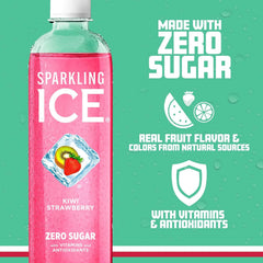 Sparkling Ice, Kiwi Strawberry Sparkling Water, Zero Sugar Flavored Water, with Antioxidants and Vitamins, Zero Sugar, 17 fl oz Bottles (Pack of 12)