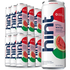 Hint Watermelon Canned Flavored Water, Pure Still Water Infused with Watermelon Essence, 12 oz Slim Cans, Zero Sugar, Calories, Sweeteners, Preservatives, or Artificial Flavors (Pack of 24)