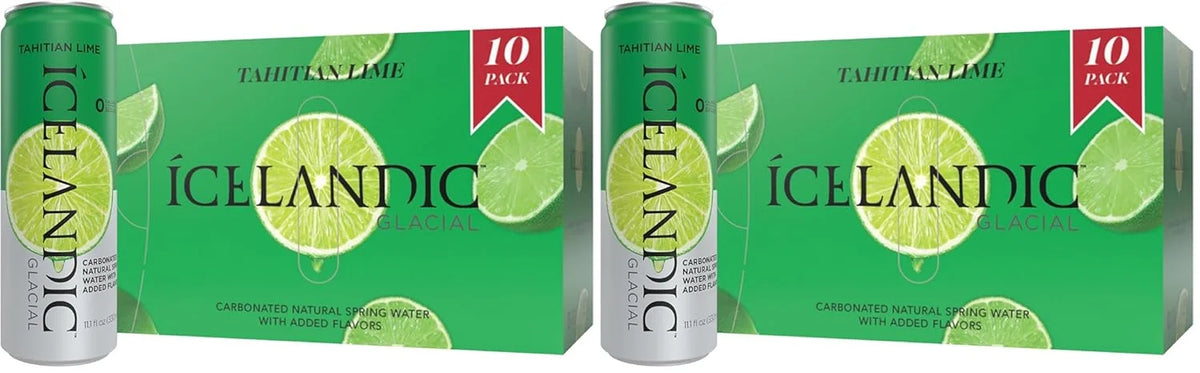 Icelandic Glacial Sparkling Water, Tahitian Lime, 330 ml Cans, 10 Count (Pack of 2)