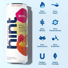Hint Canned Water, Peach Raspberry - Purified Flavored Water with Zero Calories, Natural Flavors, and Sugar Free - 12 Fl Oz Cans (Pack of 24)