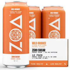 ZOA Zero Sugar Energy Drinks - Wild Orange | Healthy Energy Formula with Natural Caffeine, Daily Vitamin C, Essential B-Vitamins | Gluten-Free, Keto Friendly | 16 Ounce Cans (Pack Of 12)