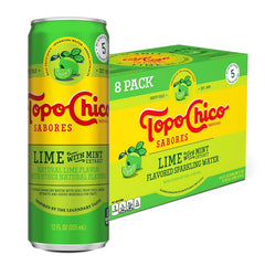 Topo Chico Sabores Lime with Mint Extract Flavored Sparkling Water, 12 fl oz Portable Cans, 8 Pack