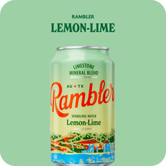 AUTX RAMBLER Sparkling Water, Texas Limestone Mineral Blend, Lemon-Lime Flavor, 12-Ounce Cans, 12-Pack
