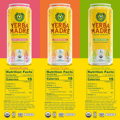 Yerba Madre Organic Yerba Mate, Energy Drink Alternative, Lower-Sugar Variety Pack, 150mg Plant Based Caffeine, Smooth Energy & Focus, No Jitters or Crash, 15.5oz Cans (Pack of 12)