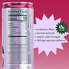 Bloom Nutrition Sparkling Energy Drink for Focus, Natural Caffeine, Zero Sugar, 180mg Caffeine, Antioxidant-Rich with Green Coffee Bean, Green Tea Extract, & Prebiotics, Cherry Lime 12oz (Pack of 24)