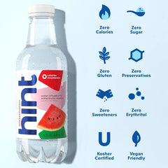 Hint Fruit-Infused Bottled Water, Watermelon - Sugar Free Flavored Water with Zero Calories, Naturally Flavored, and No Artificial Sweeteners - 16 Fl Oz (Pack of 24)