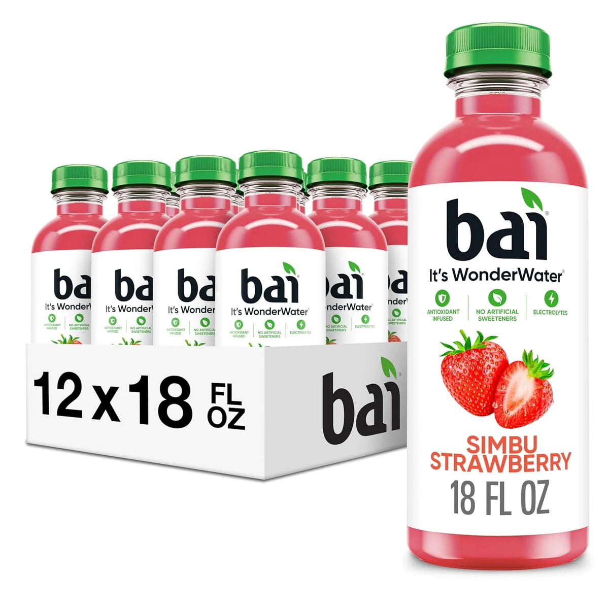 Bai Antioxidant Infused Water Beverage, Simbu Strawberry, 18 Fluid Ounce Bottle, Pack of 12