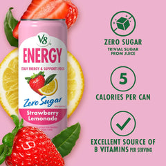 V8 Energy Zero Sugar Strawberry Lemonade, 11.5 fl. oz. Can (12 Pack)