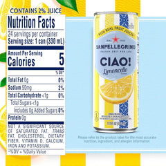 Sanpellegrino Ciao Limoncello Flavored Sparkling Water, Italian Sparkling Water, 24Pk