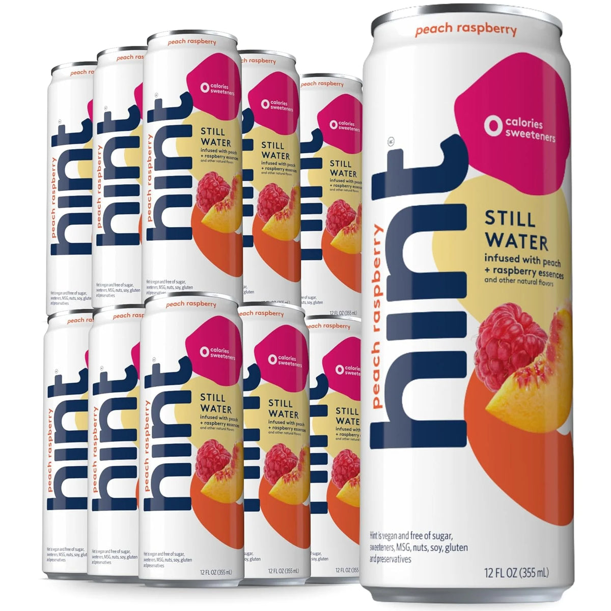 Hint Canned Water, Peach Raspberry - Purified Flavored Water with Zero Calories, Natural Flavors, and Sugar Free - 12 Fl Oz Cans (Pack of 24)