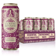 Corpse Reviver: Electrolyte Hydration Drink | 175mg Magnesium, 325mg Potassium, 20mg Zinc, Sodium, L-Theanine (Organic Non-Alcoholic Sparkling Water), Prickly Pear 12-Can