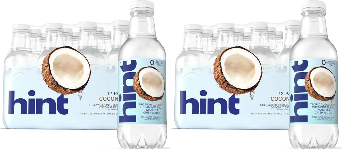 Hint Fruit-Infused Bottled Water, Coconut - Sugar Free Flavored Water with Zero Calories, Naturally Flavored, and No Artificial Sweeteners - 16 Fl Oz (Pack of 24)