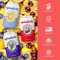 Spindrift Sparkling Water, Americana 3 Flavor Variety Pack, Made with Real Squeezed Fruit, 12 Fl Oz Cans, Pack of 24