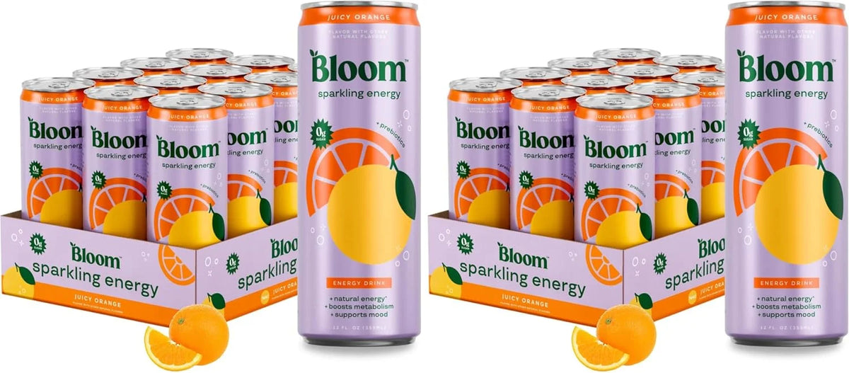 Bloom Nutrition Sparkling Energy Drink, Orange, 180mg Caffeine | Zero Sugar | Natural Caffeine | Antioxidant-Rich | 24 Pack