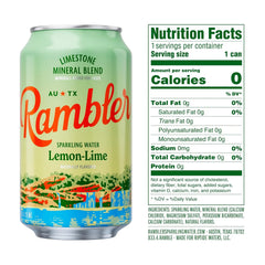AUTX RAMBLER Sparkling Water, Texas Limestone Mineral Blend, Lemon-Lime Flavor, 12-Ounce Cans, 12-Pack