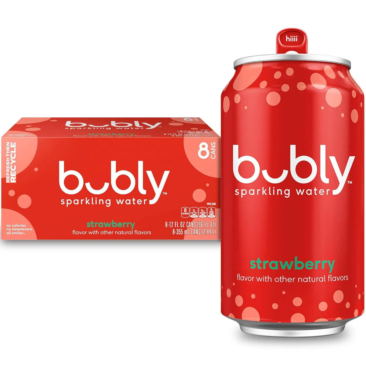 bubly Sparkling Water, Strawberry, Zero Sugar & Zero Calories, Seltzer Water, 12 Fl Oz Cans, Packaging May Vary (Pack of 8)