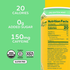 Yerba Madre Organic Yerba Mate, Energy Drink Alternative, Lower-Sugar Enlighten Mint, 150mg Plant Based Caffeine, Smooth Energy & Focus, No Jitters or Crash, 15.5oz Cans (Pack of 12)